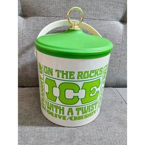 Vtg Cheinco On The Rocks Ice Bucket Lime Green White Funky 1970s